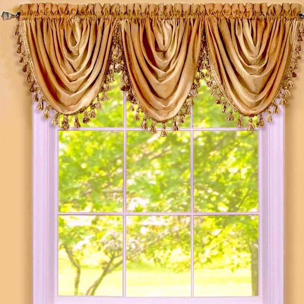 3PC Antique Gold FRINGE WATERFALL VALANCE - Picture 1 of 1